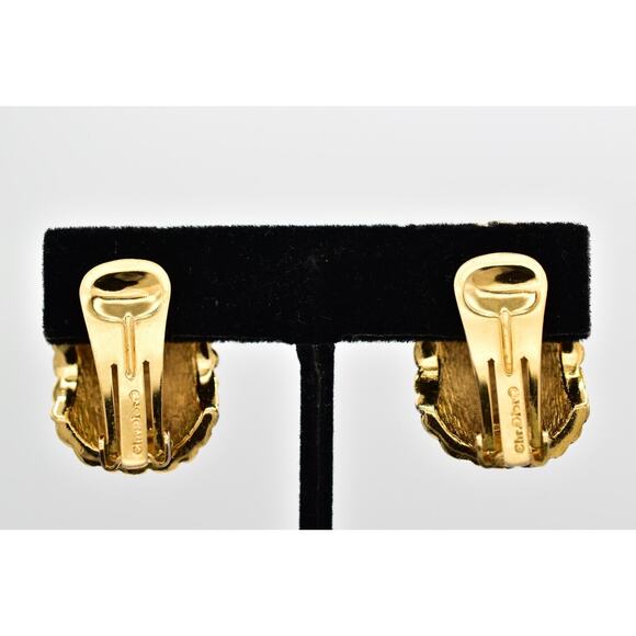 Christian Dior Vintage Clip On Earrings Pebbled Gold Chunky Signed 1980s BinAF - Picture 10 of 12